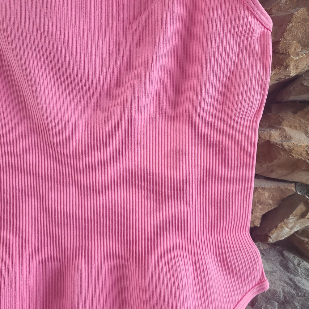 Pink Ribbed Tummy Control Bodysuit - Picture 3 of 4